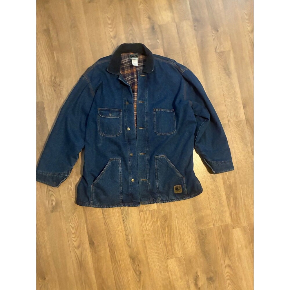 Berne Denim Chore Jacket Mens XL Tall Plaid Blanket Lined Corduroy Collar Blue